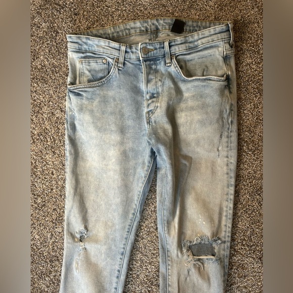 &denim men’s distressed button fly skinny jeans 33x30 - Picture 3 of 9